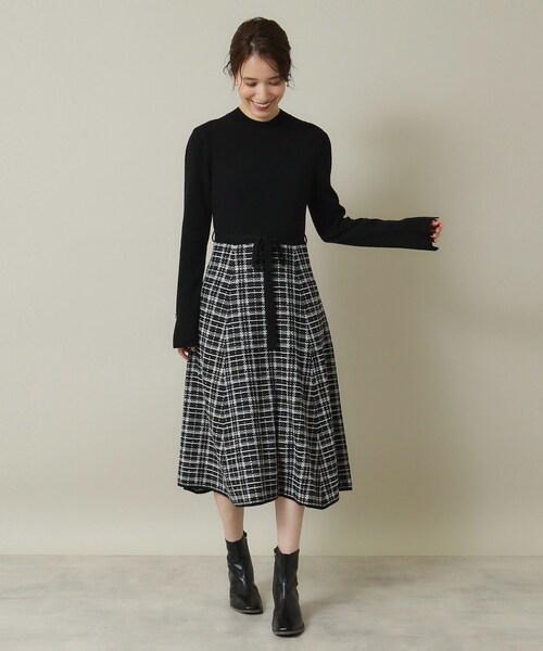 ITS'DEMO（イッツデモ）の「◆【手洗い可】ツイード調ニットワンピ（ワンピース・レディース・サックスブルー/ベージュ/ブラック・00）」の8枚目の写真