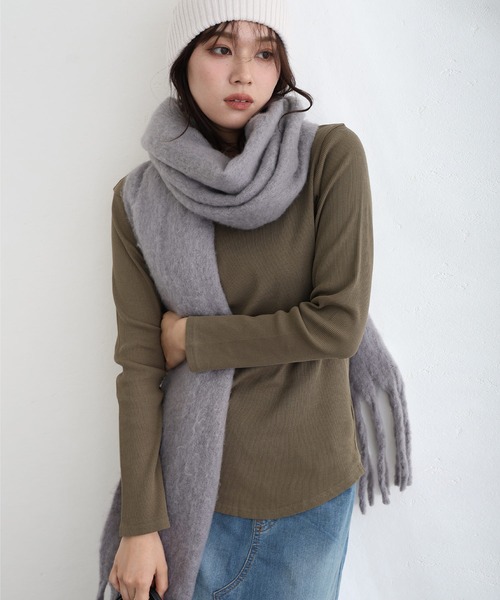 ElegChic(エレグシック)の「2×2リブVネックトップスロンT(Tシャツ/カットソー・レディース・ベージュ/オフホワイト/杢グレー/ブラック/カーキ・M/L/XL/4L/3L)」の17枚目の写真