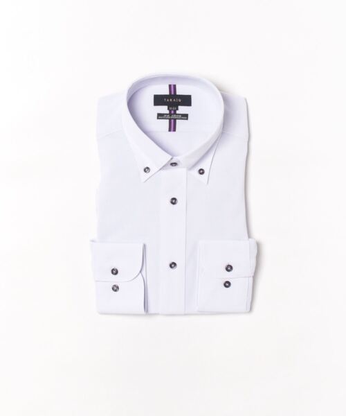 TAKA-Q（タカキュー）の「【ストレッチ ノーアイロン 吸水速乾】タカキュー ワイシャツ ボタンダウン  ビジネスシャツ ドレス 長袖 ニット シャツ（シャツ/ブラウス・メンズ・パープル・首回り39cm-裄丈80cm/首回り41cm-裄丈82cm/首回り39cm-裄丈84cm/首回り43cm-裄丈82cm/首回り43cm-裄丈86cm/首回り45cm-裄丈86cm/首回り41cm-裄丈86cm/首回り37cm-裄丈80cm）」の4枚目の写真