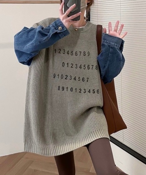 セール】デニムスリーブ切替えニット（ニット/セーター）｜LADY