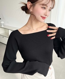 moment+ | スクエアネックSSリブニットプルオーバー(ニット/セーター)