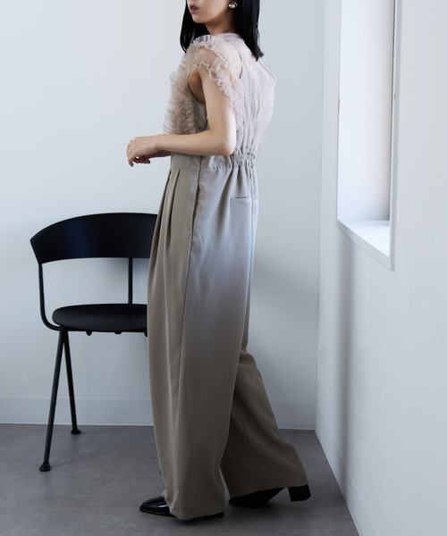 オールインワン サロペット 夏 フリル 結婚式 二次会 パーティー セール】【MAISON BREEZE】チュールフリルドッキング