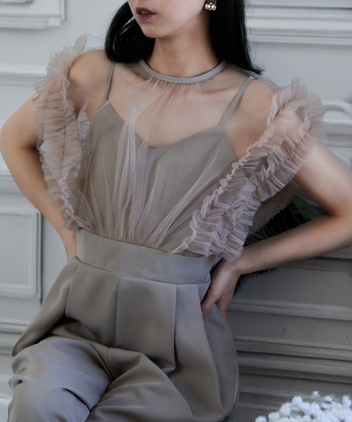 MAISON BREEZE(メゾンブリーズ)の「【MAISON BREEZE】チュールフリルオールインワン 結婚式 二次会 成人式 謝恩会 パーティー フォーマル オケージョン(つなぎ/オールインワン・レディース・ブラック/チャコールグレー/ベージュ・S/M)」の8枚目の写真