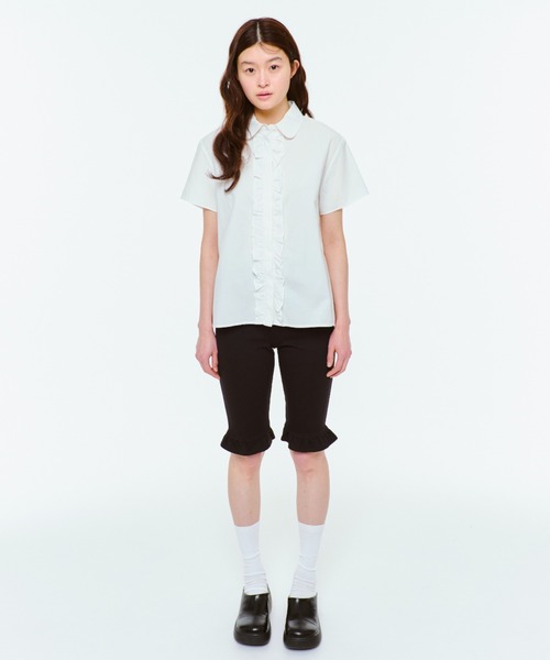 ブラウス シャツ ROUND COLLAR FRILL SHIRT / ラウンドカラーフリルシャツ レディース セール】ROUND COLLAR FRILL SHIRT / ラウンドカラーフリル