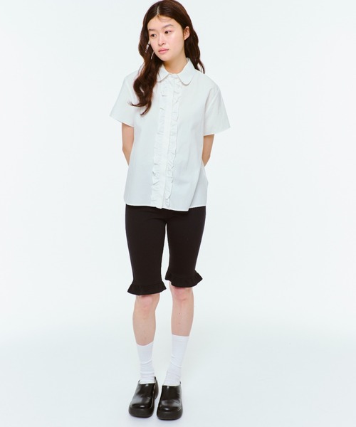 CLORE+cloreクロレRound Tael Shirtラウンドテールシャツ セール】ROUND COLLAR FRILL SHIRT / ラウンドカラーフリル