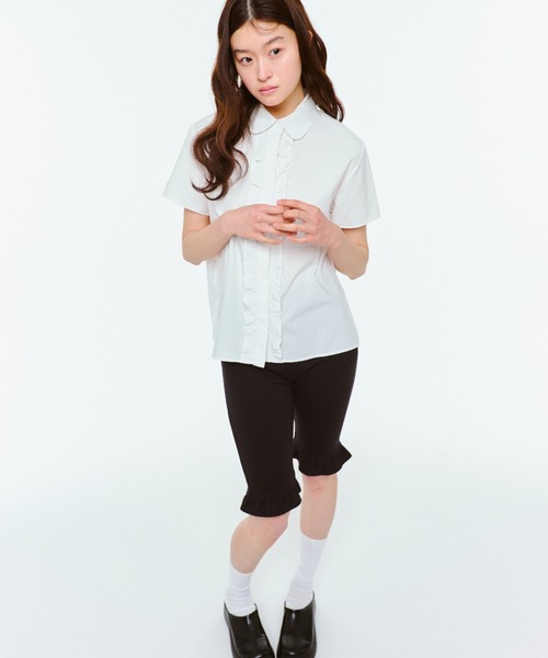 CLORE+cloreクロレRound Tael Shirtラウンドテールシャツ セール】ROUND COLLAR FRILL SHIRT / ラウンドカラーフリル