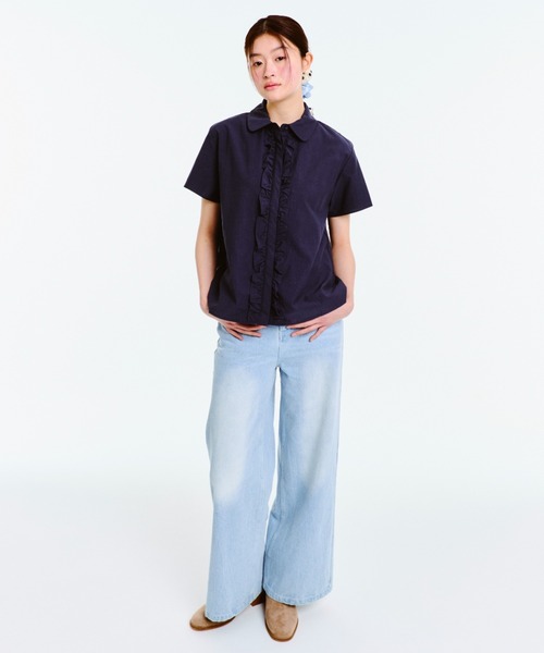 セール】ROUND COLLAR FRILL SHIRT / ラウンドカラーフリル
