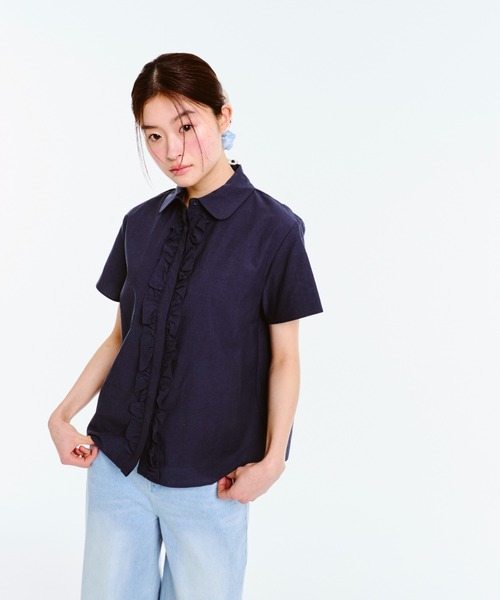 セール】ROUND COLLAR FRILL SHIRT / ラウンドカラーフリル