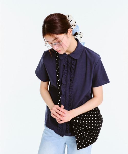 セール】ROUND COLLAR FRILL SHIRT / ラウンドカラーフリル