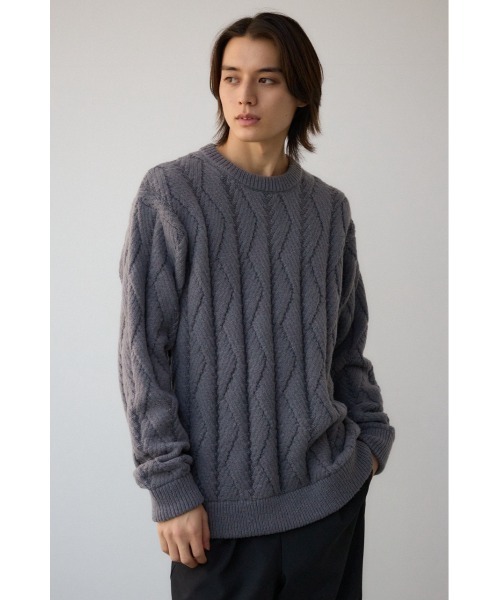 AZUL by moussy(アズールバイマウジー)の「ダイアゴナルニット(ニット/セーター・メンズ・ブラック/グレー/ホワイト・MEDIUM/LARGE)」の3枚目の写真