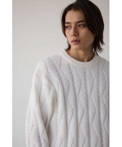 AZUL by moussy(アズールバイマウジー)の「ダイアゴナルニット(ニット/セーター・メンズ・ブラック/グレー/ホワイト・MEDIUM/LARGE)」の2枚目の写真