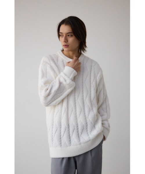 AZUL by moussy(アズールバイマウジー)の「ダイアゴナルニット(ニット/セーター・メンズ・ブラック/グレー/ホワイト・MEDIUM/LARGE)」の4枚目の写真