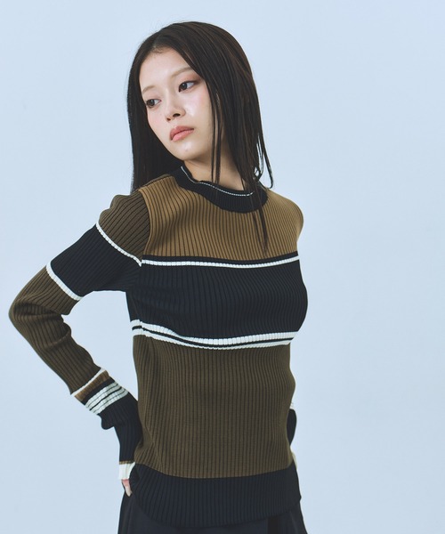 UNITED TOKYO（ユナイテッドトウキョウ）の「ミックススイッチングニット｜ウォッシャブル/オフィスカジュアル/細見え/秋服/冬服（ニット/セーター・レディース・ブラック系その他/ブラウン・FREE）」の11枚目の写真