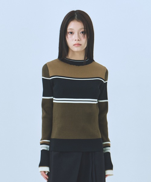 UNITED TOKYO（ユナイテッドトウキョウ）の「ミックススイッチングニット｜ウォッシャブル/オフィスカジュアル/細見え/秋服/冬服（ニット/セーター・レディース・ブラック系その他/ブラウン・FREE）」の14枚目の写真