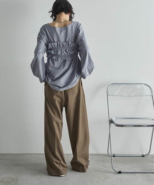 THE YOn（ザヨン）の「フリルビスチェセットルーズフィットロンT【ボーダー/無地】（Tシャツ/カットソー・レディース・ブラック/ブラック×ホワイト/ラベンダー/オートミール・FREE）」の14枚目の写真