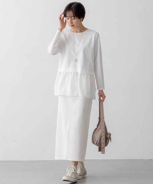 23区 L(ニジュウサンクオオキイサイズ)の「【洗える】シアータフタ コンビ カットソー(Tシャツ/カットソー・レディース・ブラック系/ホワイト系/ベージュ系・48/46/44)」の7枚目の写真