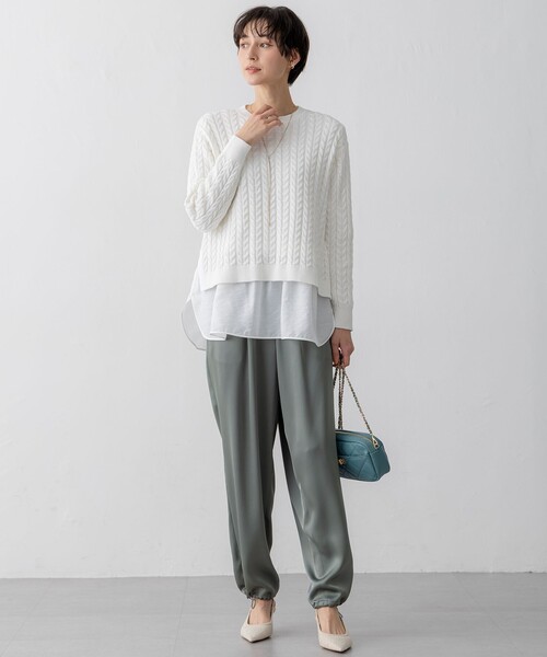 23区 L(ニジュウサンクオオキイサイズ)の「【洗える】シアータフタ コンビ カットソー(Tシャツ/カットソー・レディース・ブラック系/ホワイト系/ベージュ系・48/46/44)」の11枚目の写真
