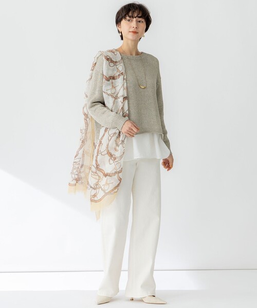 23区 L(ニジュウサンクオオキイサイズ)の「【洗える】シアータフタ コンビ カットソー(Tシャツ/カットソー・レディース・ブラック系/ホワイト系/ベージュ系・48/46/44)」の12枚目の写真