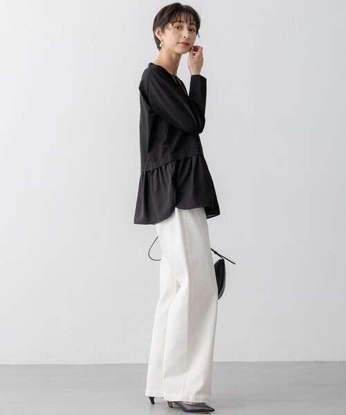 23区 L(ニジュウサンクオオキイサイズ)の「【洗える】シアータフタ コンビ カットソー(Tシャツ/カットソー・レディース・ブラック系/ホワイト系/ベージュ系・48/46/44)」の13枚目の写真
