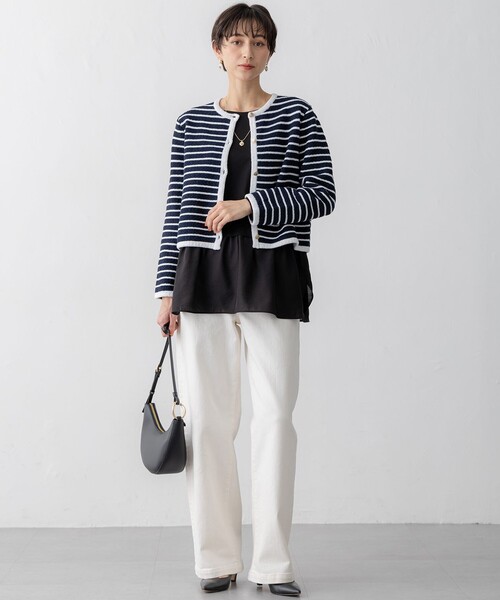 23区 L(ニジュウサンクオオキイサイズ)の「【洗える】シアータフタ コンビ カットソー(Tシャツ/カットソー・レディース・ブラック系/ホワイト系/ベージュ系・48/46/44)」の15枚目の写真