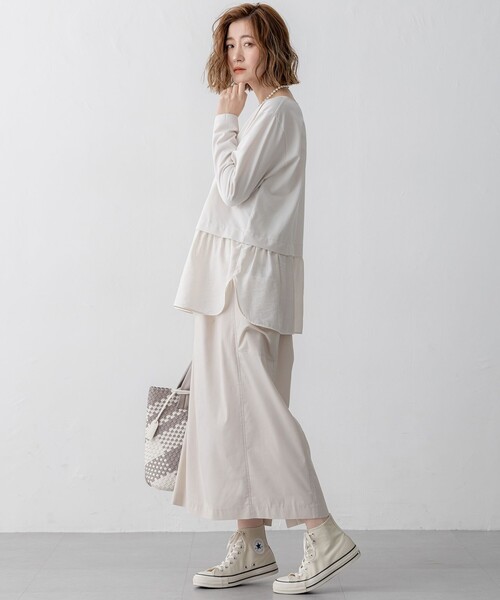 23区 L(ニジュウサンクオオキイサイズ)の「【洗える】シアータフタ コンビ カットソー(Tシャツ/カットソー・レディース・ブラック系/ホワイト系/ベージュ系・48/46/44)」の17枚目の写真