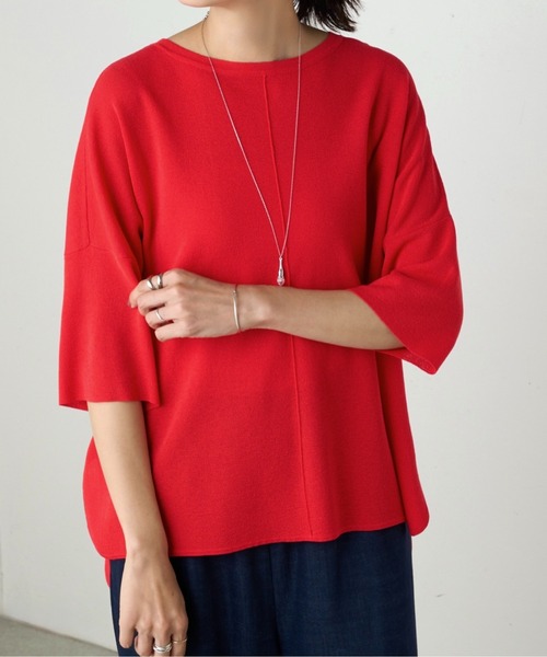 BEARDSLEY(ビアズリー)の「半袖サラッとプルオーバー(ニット/セーター・レディース・ホワイト/レッド/シルバー/ブラック系その他4/サンドベージュ/グリーン/ピンク・FREE)」の8枚目の写真