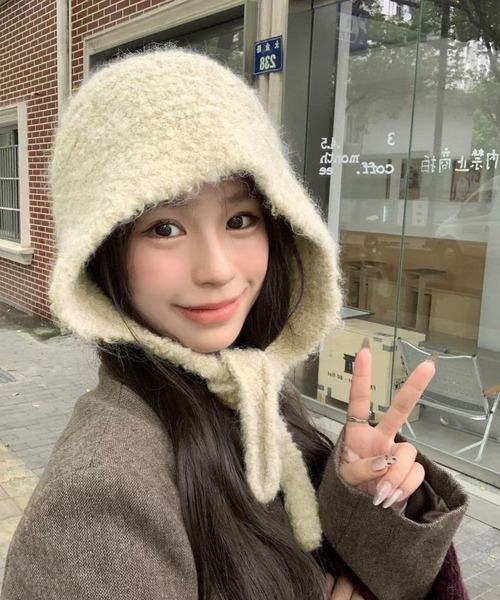 HALEY PESCA(ヘーリーペスカ)の「HALEY PESCA/シャギーニット バラクラバ風キャップ(ニットキャップ/ビーニー・レディース・レッド/グレー/ブラウン/ブラック/アイボリー/ベージュ・FREE)」の2枚目の写真