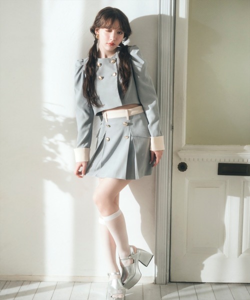 REDYAZEL（レディアゼル）の「【セットアップ可能】ダブルボタンバイカラーミニスカート（スカート・レディース・グレー/オフホワイト/ピンク・SMALL/MEDIUM）」の22枚目の写真