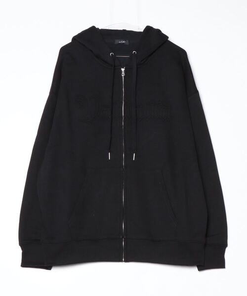 RE730(アールイーセブンサーティー)の「Cross zip-up hoodie / クロスエンボス ジップアップパーカー フーディ unisex(パーカー・メンズ・チャコールグレー/レッド/ブラック・M/L/XL)」の2枚目の写真