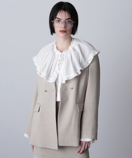 ROSE BUD（ローズバッド）の「(CREOLME)COLLARLESS DOUBLE JACKET（ノーカラージャケット・レディース・ブラック/ベージュ・S/M）」の2枚目の写真