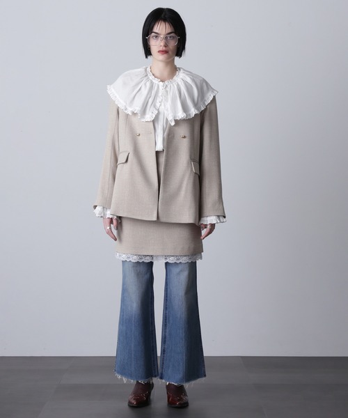 ROSE BUD（ローズバッド）の「(CREOLME)COLLARLESS DOUBLE JACKET（ノーカラージャケット・レディース・ブラック/ベージュ・S/M）」の4枚目の写真