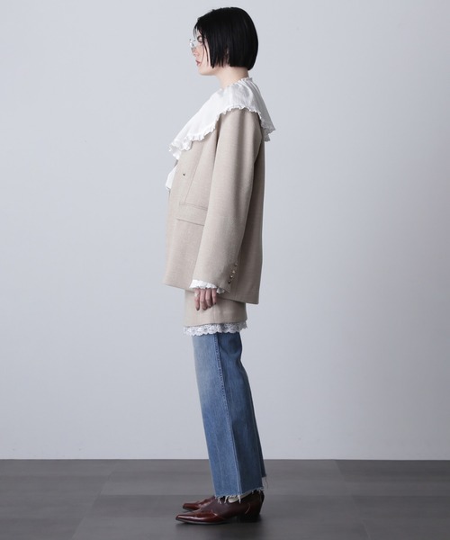 ROSE BUD（ローズバッド）の「(CREOLME)COLLARLESS DOUBLE JACKET（ノーカラージャケット・レディース・ブラック/ベージュ・S/M）」の5枚目の写真