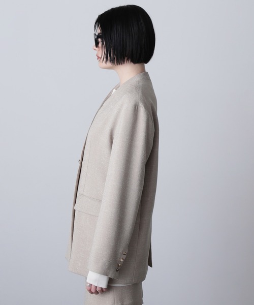 ROSE BUD（ローズバッド）の「(CREOLME)COLLARLESS DOUBLE JACKET（ノーカラージャケット・レディース・ブラック/ベージュ・S/M）」の9枚目の写真