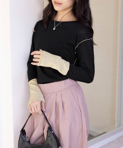 Doux Belle(ドゥーベル)の「バイカラートップス(Tシャツ/カットソー・レディース・ブルー/サーモンピンク/ベージュ・MEDIUM)」の5枚目の写真