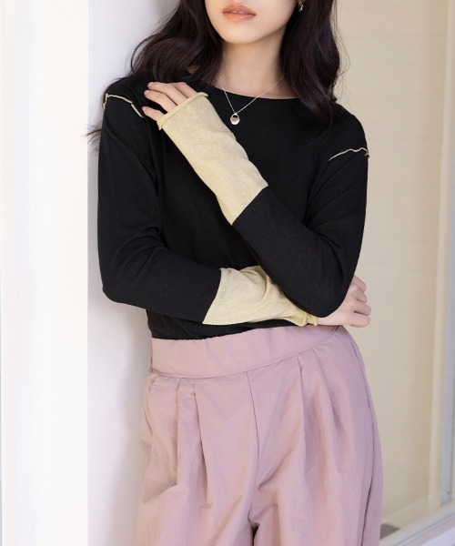 Doux Belle(ドゥーベル)の「バイカラートップス(Tシャツ/カットソー・レディース・ブルー/サーモンピンク/ベージュ・MEDIUM)」の6枚目の写真