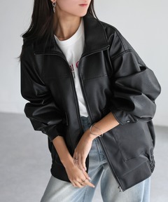 ジャケット・アウター LEINWANDE Pleating Leather Jacket セール】Leather Zip-up Jacket（その他アウター）｜leinwande