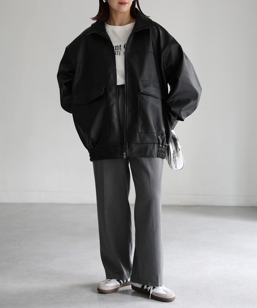 Riberry(リベリー)の「スタンドオーバーサイズ合皮ブルゾン(ブルゾン・レディース・ブラック/ブラウン・MEDIUM)」の16枚目の写真