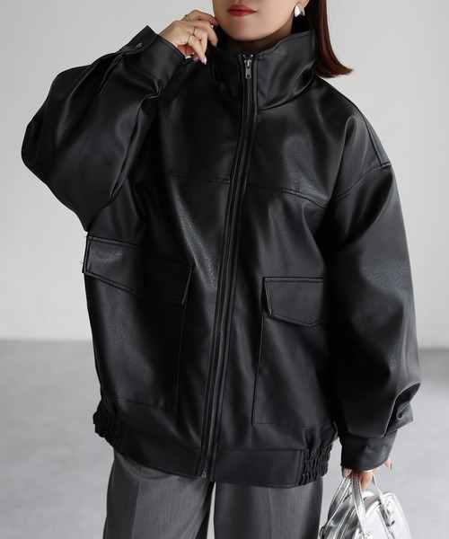Riberry(リベリー)の「スタンドオーバーサイズ合皮ブルゾン(ブルゾン・レディース・ブラック/ブラウン・MEDIUM)」の10枚目の写真