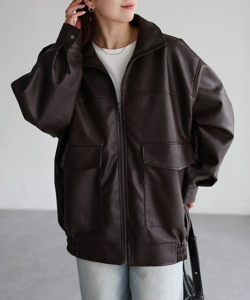 Riberry(リベリー)の「スタンドオーバーサイズ合皮ブルゾン(ブルゾン・レディース・ブラック/ブラウン・MEDIUM)」の19枚目の写真