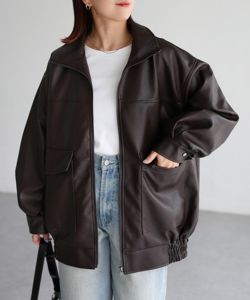 Riberry(リベリー)の「スタンドオーバーサイズ合皮ブルゾン(ブルゾン・レディース・ブラック/ブラウン・MEDIUM)」の22枚目の写真