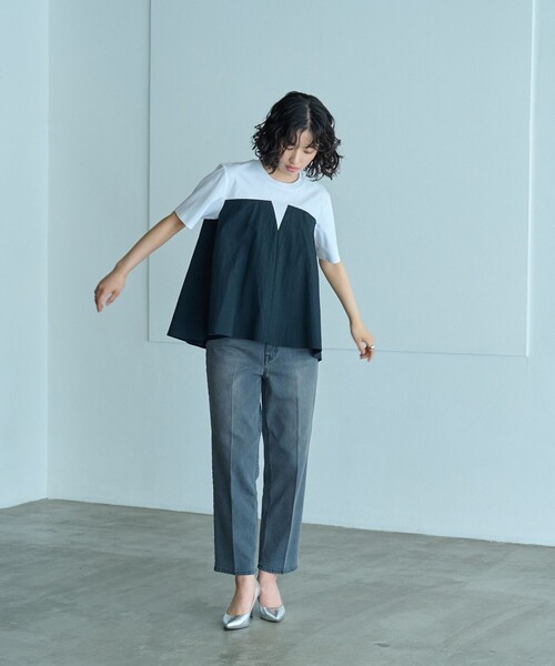 CAST:(キャストコロン)の「【美シルエット】クロップドストレッチデニム(デニムパンツ・レディース・ブラック・L/XS/M/S)」の4枚目の写真