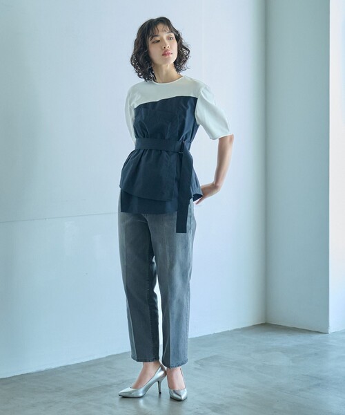 CAST:(キャストコロン)の「【美シルエット】クロップドストレッチデニム(デニムパンツ・レディース・ブラック・L/XS/M/S)」の5枚目の写真