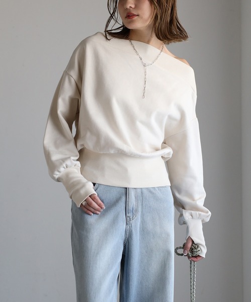 フィンガーホール付きオフショルスウェット（スウェット）｜Bonjour