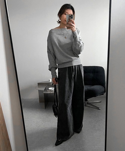 フィンガーホール付きオフショルスウェット（スウェット）｜Bonjour