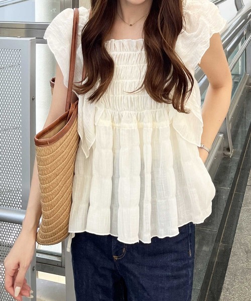 nelliy.（ネルリー）の「フリルシャーリングシアーブラウス（シャツ/ブラウス・レディース・アイボリー/ブルー/ベージュ・LARGE/MEDIUM）」の17枚目の写真