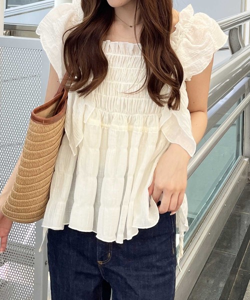 nelliy.（ネルリー）の「フリルシャーリングシアーブラウス（シャツ/ブラウス・レディース・アイボリー/ブルー/ベージュ・LARGE/MEDIUM）」の20枚目の写真