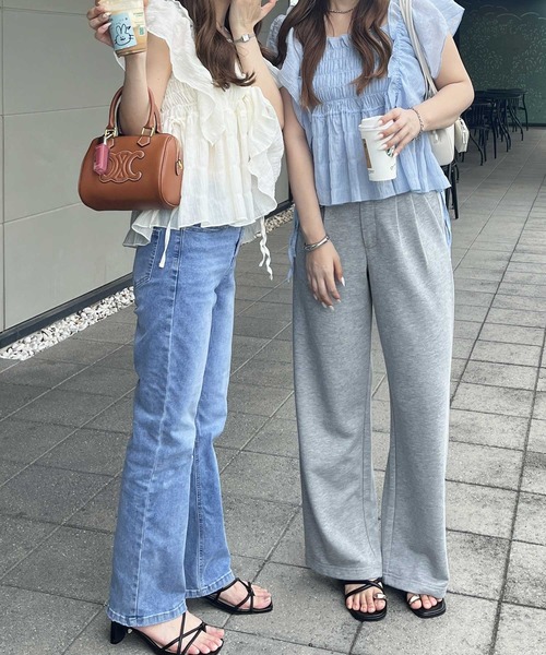 セール】フリルシャーリングシアーブラウス（シャツ/ブラウス