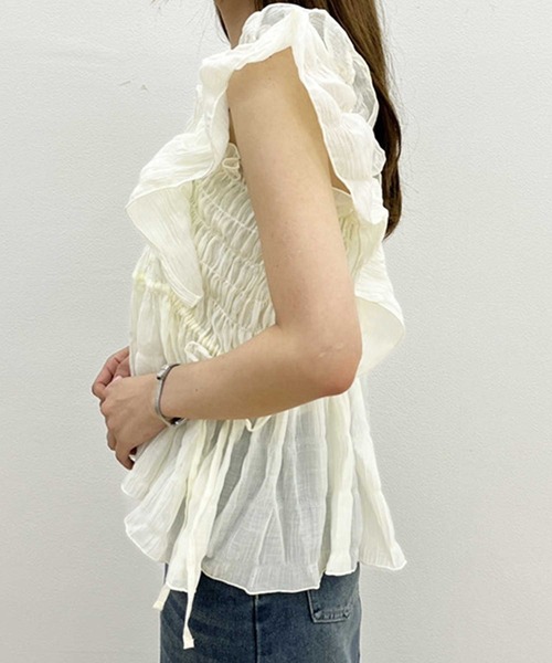 nelliy.（ネルリー）の「フリルシャーリングシアーブラウス（シャツ/ブラウス・レディース・アイボリー/ブルー/ベージュ・LARGE/MEDIUM）」の16枚目の写真