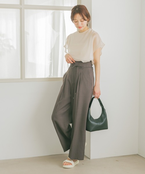 mysty woman(ミスティウーマン)の「シアーカバーフレンチスリーブTシャツ 315365(Tシャツ/カットソー・レディース・オフホワイト/ベージュ/ブラック・FREE)」の7枚目の写真