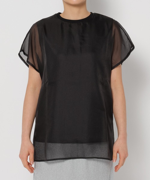 mysty woman(ミスティウーマン)の「シアーカバーフレンチスリーブTシャツ 315365(Tシャツ/カットソー・レディース・オフホワイト/ベージュ/ブラック・FREE)」の15枚目の写真